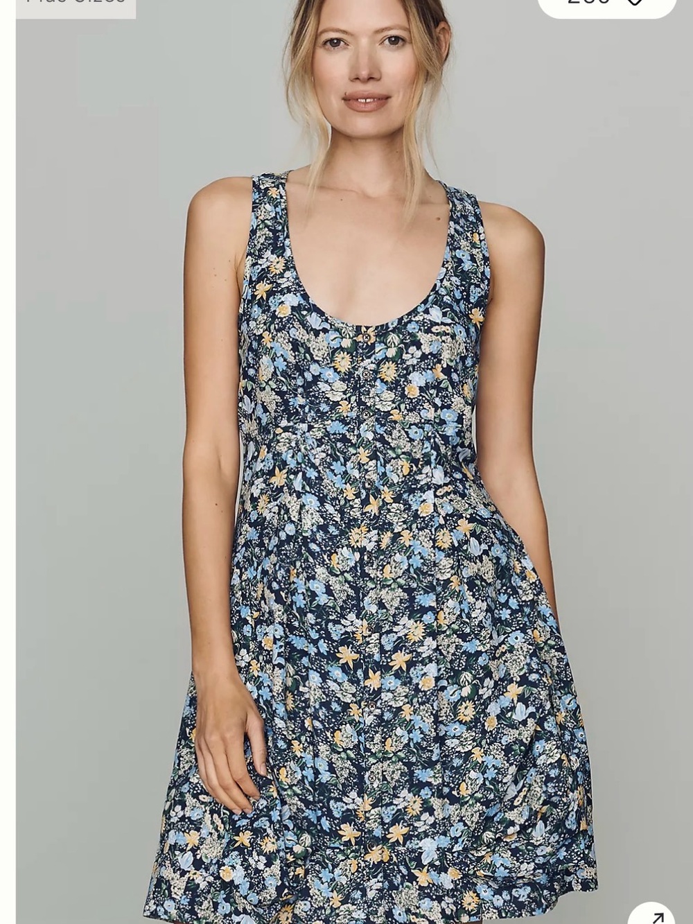 Anthropologie Navy Floral Scoop-Neck Mini Dress